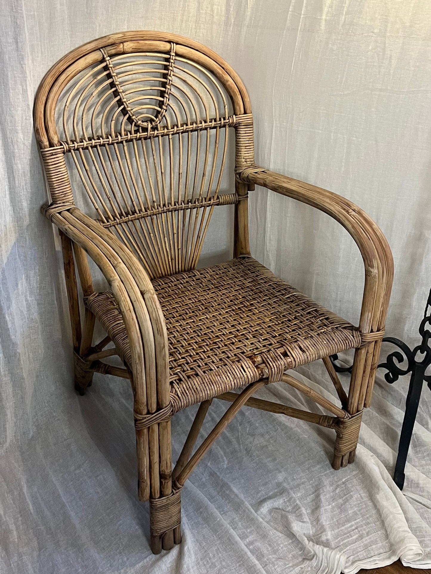 Woven Bamboo Arm Chair Attributed To Adrian Adoux