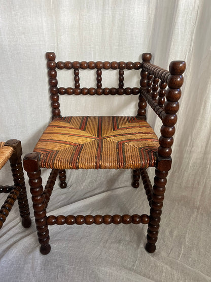 19th Century French Bobbin Corner Chairs