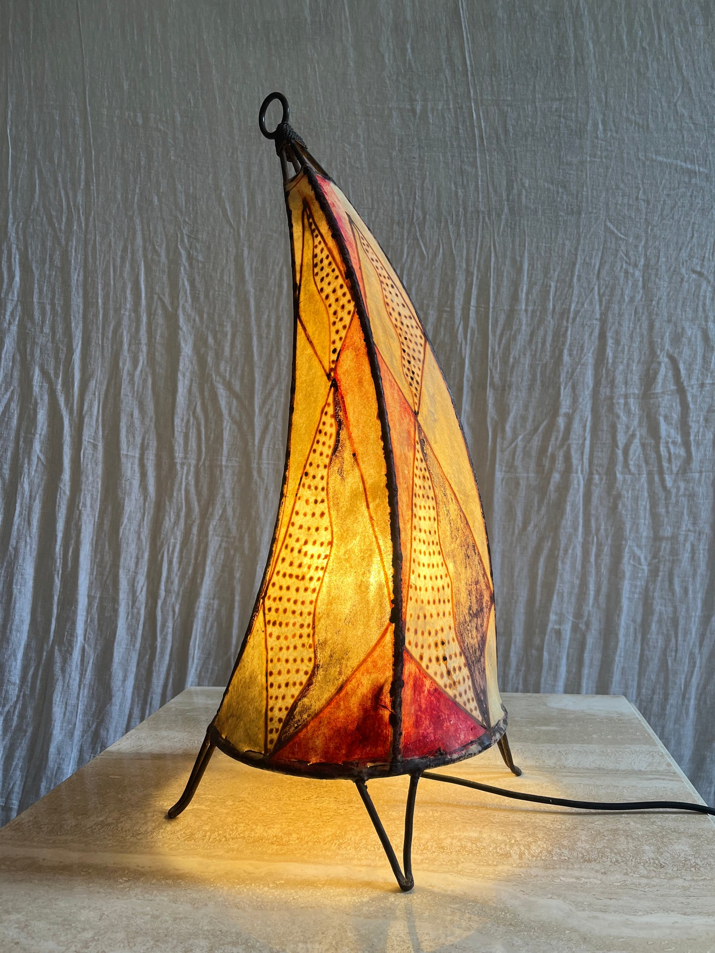 Moroccan Leather and Iron Lamp