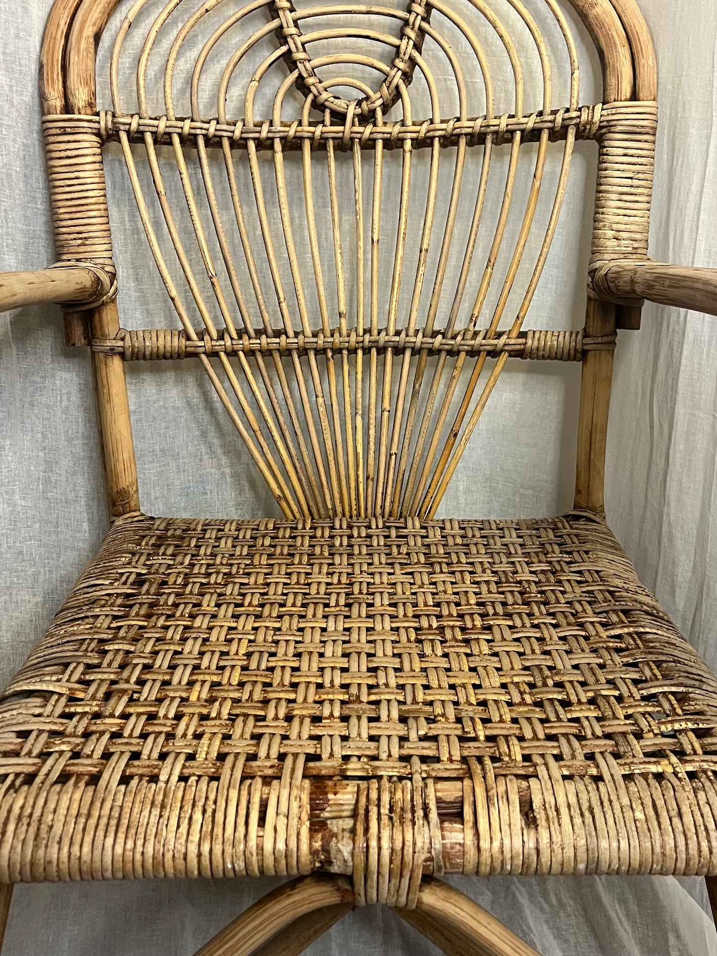 Woven Bamboo Arm Chair Attributed To Adrian Adoux